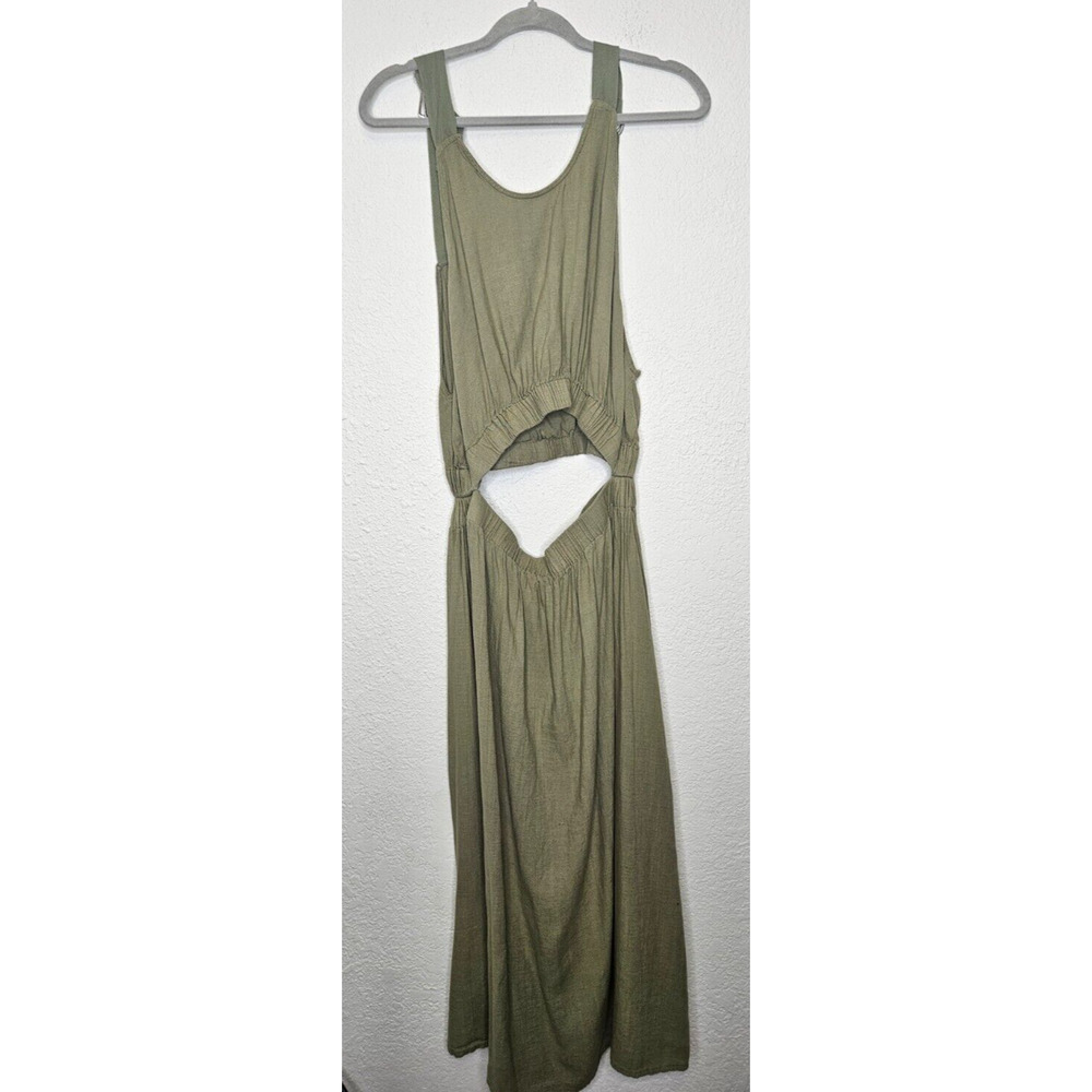 Womens Midi Dress Medium Green Sleeveless Cutout Waist Low Back Boho Beach Gauzy